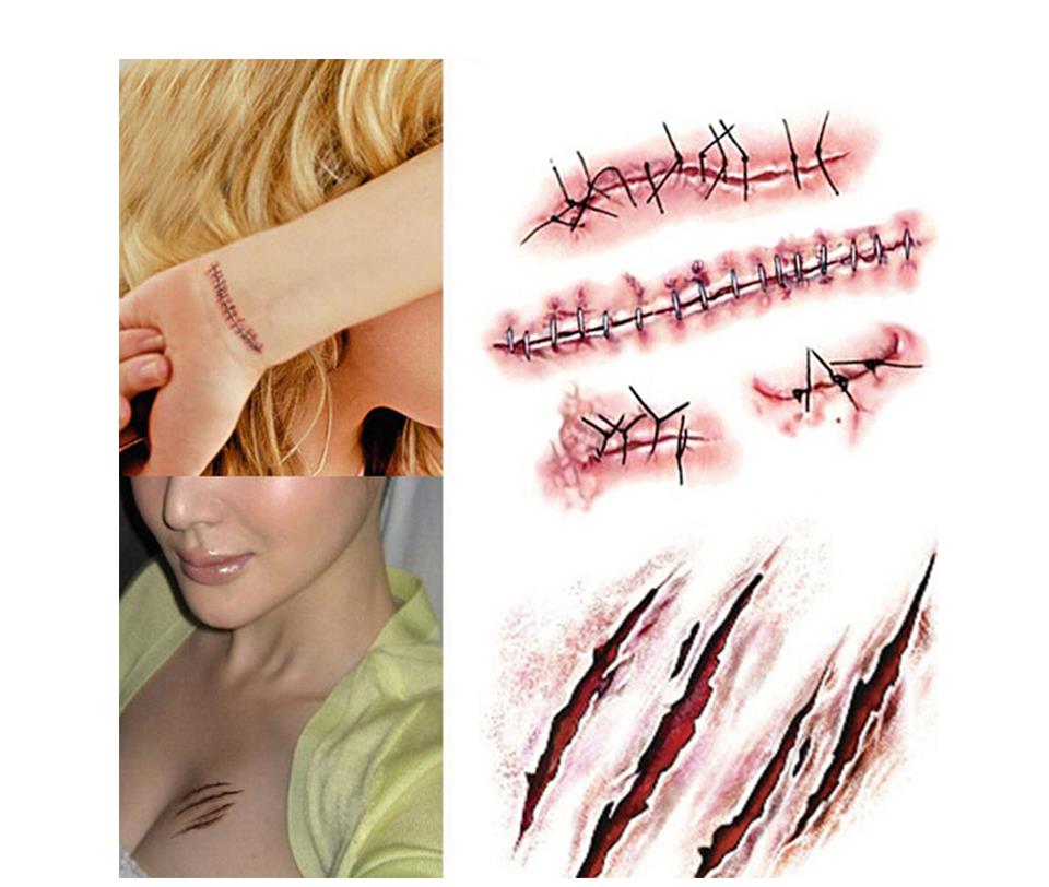 halloween scar tattoos funny toy fake scab blood special party makeup costume terror Wound Scary Blood Injury Sticker
