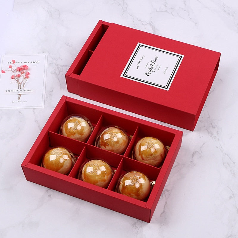 6 Grid Red Cake Box Moon Cake Paper Packing Box Wedding festival Party Gift Package