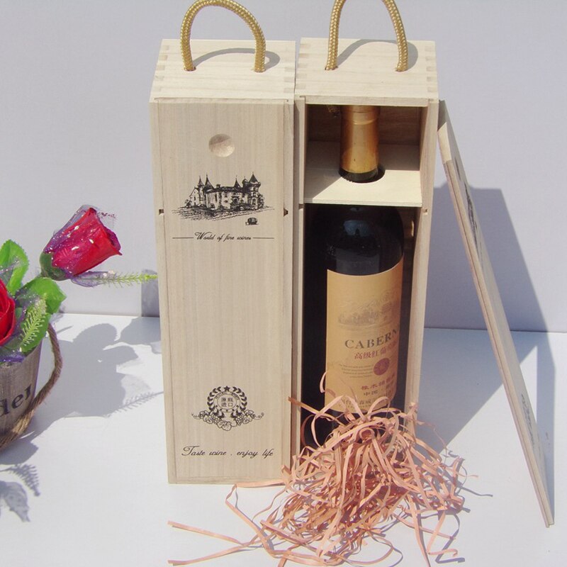 Single Red Wine Packaging Boxes Wood Wine Box for Bar Restaurant Hotel