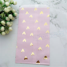 Load image into Gallery viewer, 2000pcs Medium Flat Metallic Gold Heart Paper Bag Blush Pink Violet Color for Wedding Birthday Baby Shower Gift Snack Candy