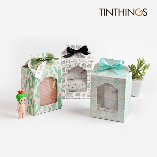 100 PCS Gift Paper Box With Window Ribbon Wedding Party Kids Birthday Toy Paper Box Towel Underwear Jar Gift Paper Packaging