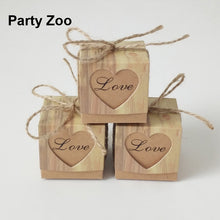Load image into Gallery viewer, 1000 x Rustic Square Candy Box Love Kraft Bonbonniere Paper Boxes with Burlap Jute Twine For Wedding Party Decor