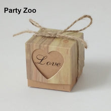 Load image into Gallery viewer, 1000 x Rustic Square Candy Box Love Kraft Bonbonniere Paper Boxes with Burlap Jute Twine For Wedding Party Decor